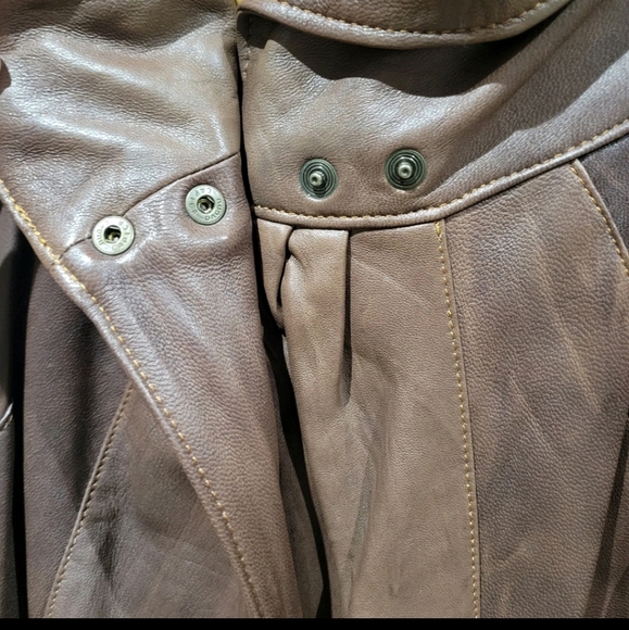 Vtg Brown Leather Cape Coat - Picture 3 of 14